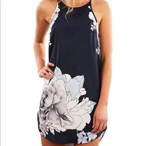 Navy blue and pink floral dress / swimsuit cover